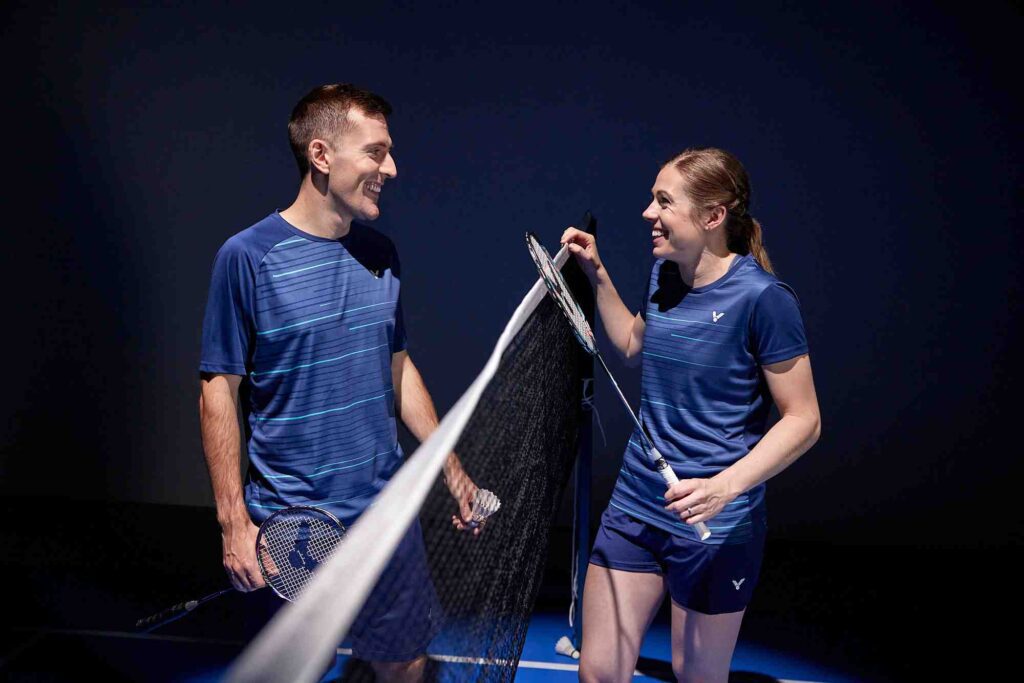 happy badminton players