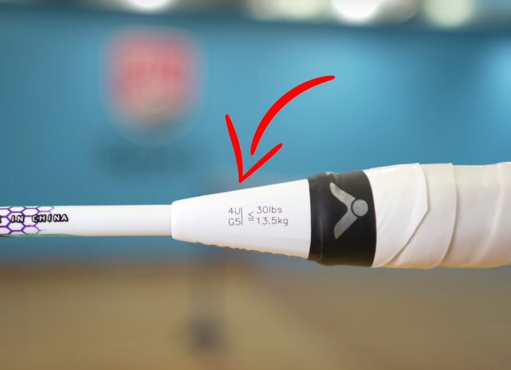 U weight shown on the cone of a badminton racket